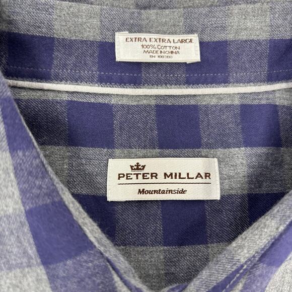 Peter Millar Mountainside 2XL Blue Gray Plaid Check Long Sleeve Button Up Shirt - Picture 2 of 4